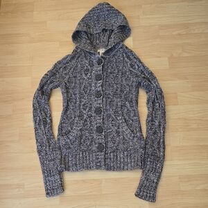 DKNY Women's Knit Hooded Sweater Button Down Cardigan Gray Size S/P